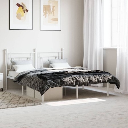 Estructura de cama de metal con cabecero blanca 150x200 cm de , Camas y somieres - Ref: Foro24-374390, Precio: 105,42 €, Desc...