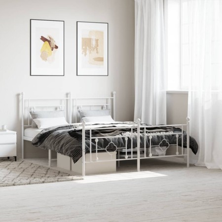 Estructura cama metal con cabecero y estribo blanco 160x200 cm de , Camas y somieres - Ref: Foro24-374409, Precio: 123,94 €, ...