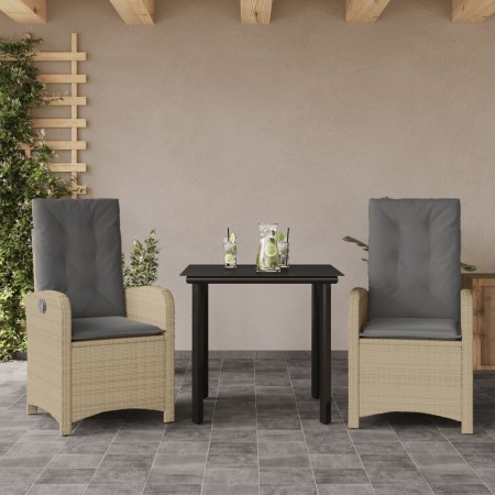 Set comedor de jardín 3 pzas con cojines ratán sintético beige en Conjuntos de jardín | Comprar online en Foru.es