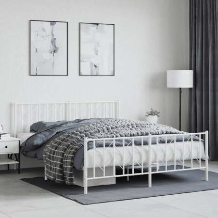 Estructura cama metal con cabecero y estribo blanco 160x200 cm de , Camas y somieres - Ref: Foro24-374507, Precio: 119,89 €, ...