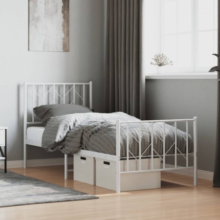 Estructura cama metal con cabecero y pie cama blanca 75x190 cm de , Camas y somieres - Ref: Foro24-374494, Precio: 63,72 €, D...
