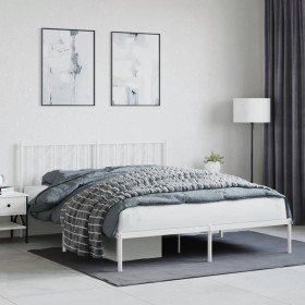 Estructura de cama con cabecero metal blanca 160x200 cm de , Camas y somieres - Ref: Foro24-374489, Precio: 120,44 €, Descuen...