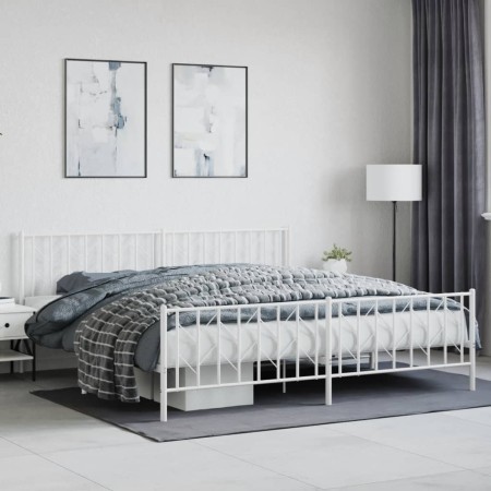 Estructura cama metal con cabecero y estribo blanco 200x200 cm de , Camas y somieres - Ref: Foro24-374511, Precio: 142,27 €, ...