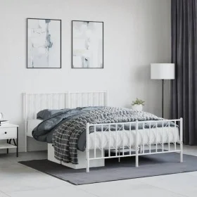 Estructura cama metal con cabecero y estribo blanco 140x200 cm de , Camas y somieres - Ref: Foro24-374505, Precio: 103,07 €, ...