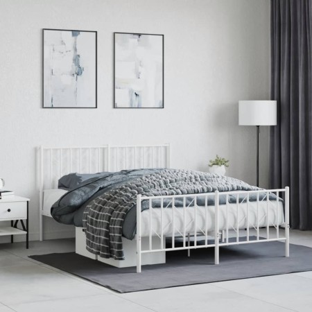Estructura cama metal con cabecero y estribo blanco 140x200 cm de , Camas y somieres - Ref: Foro24-374505, Precio: 104,46 €, ...