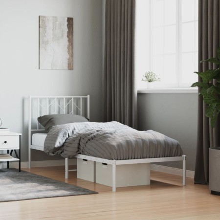 Estructura de cama de metal con cabecero blanco 80x200 cm de , Camas y somieres - Ref: Foro24-374477, Precio: 62,57 €, Descue...