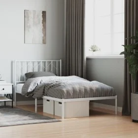 Estructura de cama de metal con cabecero blanco 100x190 cm de , Camas y somieres - Ref: Foro24-374480, Precio: 62,71 €, Descu...