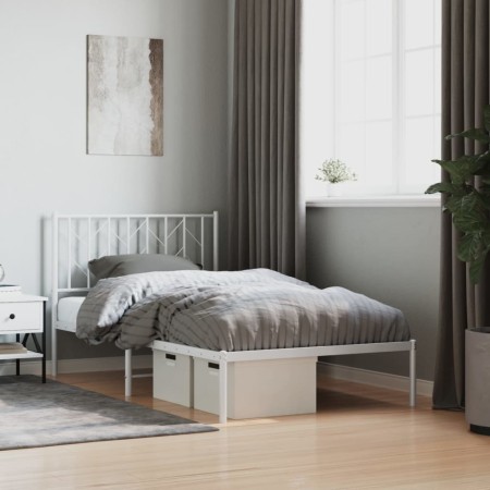 Estructura de cama de metal con cabecero blanco 100x190 cm de , Camas y somieres - Ref: Foro24-374480, Precio: 63,59 €, Descu...
