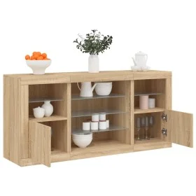 Aparador con luces LED roble Sonoma 142,5x37x67 cm de , Aparadores - Ref: Foro24-3209088, Precio: 176,83 €, Descuento: %