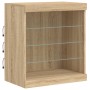 Aparador con luces LED roble Sonoma 142,5x37x67 cm de , Aparadores - Ref: Foro24-3209088, Precio: 180,92 €, Descuento: %