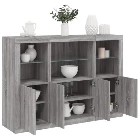 Aparador con luz LED 3 pzas madera de ingeniería gris Sonoma de , Aparadores - Ref: Foro24-3209112, Precio: 229,67 €, Descuen...