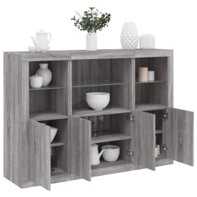 Aparador con luz LED 3 pzas madera de ingeniería gris Sonoma de , Aparadores - Ref: Foro24-3209112, Precio: 232,19 €, Descuen...
