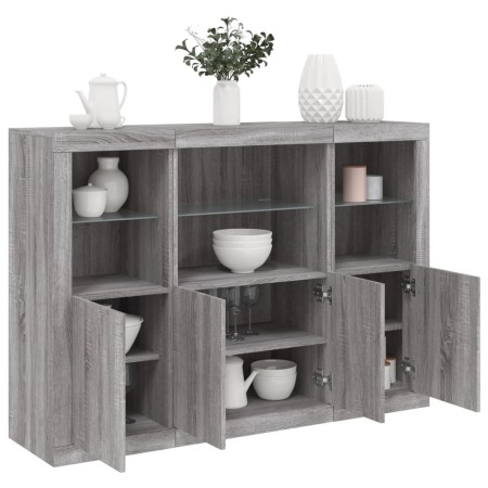Aparador con luz LED 3 pzas madera de ingeniería gris Sonoma de , Aparadores - Ref: Foro24-3209112, Precio: 232,19 €, Descuen...