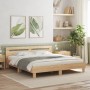 Estructura de cama cabecero y luces LED roble Sonoma 200x200 cm de , Camas y somieres - Ref: Foro24-3207520, Precio: 177,27 €...