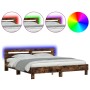 Estructura de cama cabecero y luces LED roble ahumado 160x200cm de , Camas y somieres - Ref: Foro24-3207536, Precio: 178,20 €...