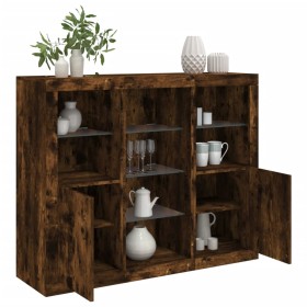 Aparador con luz LED 3 pzas madera de ingeniería roble ahumado de , Aparadores - Ref: Foro24-3209125, Precio: 200,15 €, Descu...