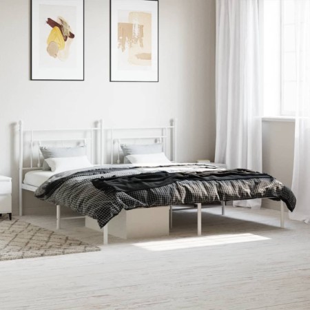 Estructura de cama de metal con cabecero blanco 180x200 cm de , Camas y somieres - Ref: Foro24-374392, Precio: 106,75 €, Desc...