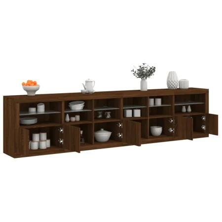 Aparador con luces LED roble marrón 283x37x67 cm de , Aparadores - Ref: Foro24-3209022, Precio: 313,92 €, Descuento: %