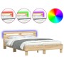 Estructura de cama cabecero y luces LED roble Sonoma 150x200 cm de , Camas y somieres - Ref: Foro24-3207541, Precio: 157,61 €...