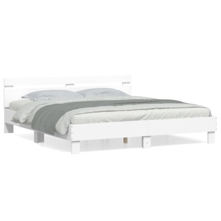 Estructura cama con cabecero madera ingeniería blanco 160x200cm de , Camas y somieres - Ref: Foro24-3207406, Precio: 133,14 €...