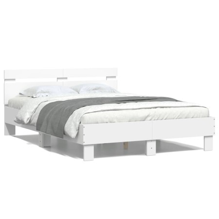 Estructura cama con cabecero madera ingeniería blanco 120x200cm de , Camas y somieres - Ref: Foro24-3207427, Precio: 126,45 €...