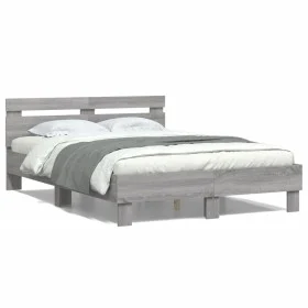 Cama con cabecero madera de ingeniería gris Sonoma 135x190 cm de , Camas y somieres - Ref: Foro24-3207446, Precio: 138,52 €, ...