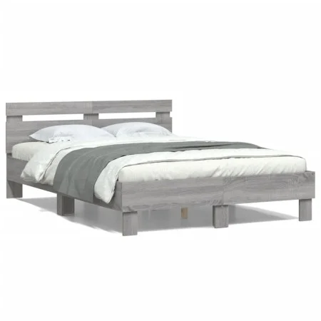 Cama con cabecero madera de ingeniería gris Sonoma 135x190 cm de , Camas y somieres - Ref: Foro24-3207446, Precio: 138,52 €, ...