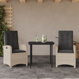 Set comedor de jardín 3 pzas cojines ratán sintético gris claro en Conjuntos de jardín | Comprar online en Foru.es