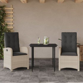 Set comedor de jardín 3 pzas cojines ratán sintético gris claro en Conjuntos de jardín | Comprar online en Foru.es