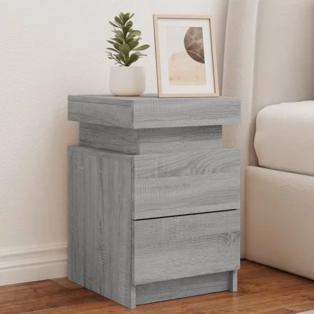 Mesita de noche con luces LED gris Sonoma 35x39x55 cm de , Mesitas de noche - Ref: Foro24-836759, Precio: 72,70 €, Descuento: %