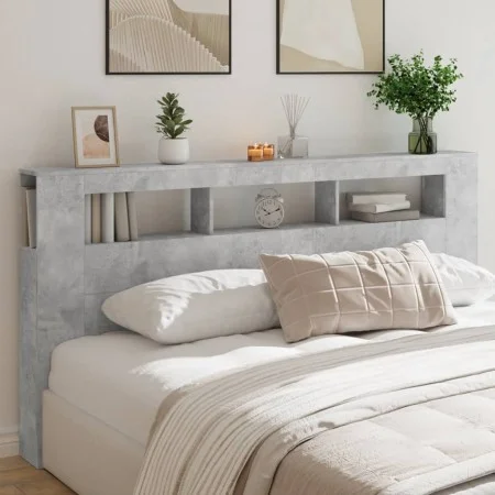 Concrete gray engineered wood LED headboard 200x18.5x103.5 cm by , Headboards and footboards - Ref: Foro24-837368, Price: 93,...