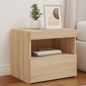 Mesita de noche con luces LED roble Sonoma 50x40x45 cm de , Mesitas de noche - Ref: Foro24-836767, Precio: 57,89 €, Descuento: %