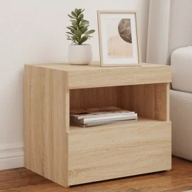 Mesita de noche con luces LED roble Sonoma 50x40x45 cm de , Mesitas de noche - Ref: Foro24-836767, Precio: 57,00 €, Descuento: %