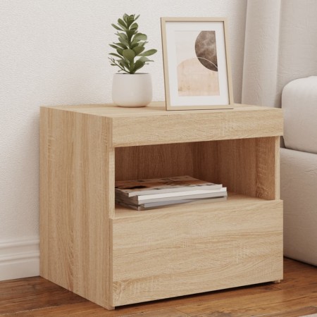 Mesita de noche con luces LED roble Sonoma 50x40x45 cm de , Mesitas de noche - Ref: Foro24-836767, Precio: 57,89 €, Descuento: %