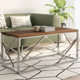 Mesa de centro de acero inoxidable plateado y madera maciza de , Mesas de centro - Ref: Foro24-349941, Precio: 91,62 €, Descu...