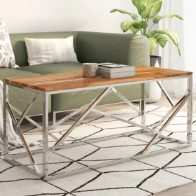 Silver stainless steel and solid acacia wood coffee table by , Coffee table - Ref: Foro24-349943, Price: 89,32 €, Discount: %