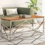 Mesa de centro acero inoxidable plateado y madera maciza acacia de , Mesas de centro - Ref: Foro24-349943, Precio: 81,11 €, D...