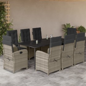 Set comedor de jardín 9 pzas cojines ratán sintético gris claro en Conjuntos de jardín | Comprar online en Foru.es