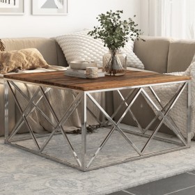 Mesa de centro de acero inoxidable plateado y madera maciza de , Mesas de centro - Ref: Foro24-349981, Precio: 145,71 €, Desc...