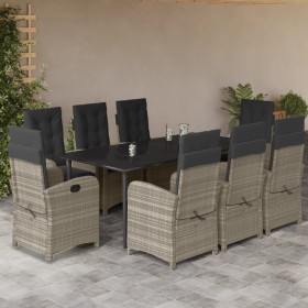 Set comedor de jardín 9 pzas cojines ratán sintético gris claro en Conjuntos de jardín | Comprar online en Foru.es