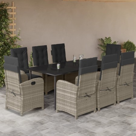 Set comedor de jardín 9 pzas cojines ratán sintético gris claro en Conjuntos de jardín | Comprar online en Foru.es