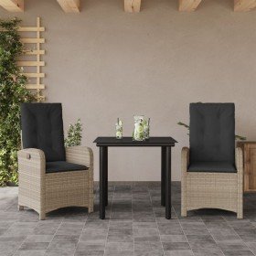 Set comedor de jardín 3 pzas cojines ratán sintético gris claro en Conjuntos de jardín | Comprar online en Foru.es