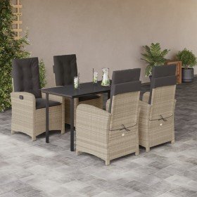 Set comedor de jardín 5 pzas cojines ratán sintético gris claro en Conjuntos de jardín | Comprar online en Foru.es