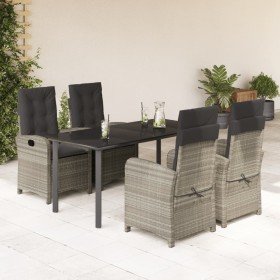 Set comedor de jardín 5 pzas cojines ratán sintético gris claro en Conjuntos de jardín | Comprar online en Foru.es