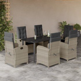 Set comedor jardín 7 pzas y cojines ratán sintético gris claro en Conjuntos de jardín | Comprar online en Foru.es