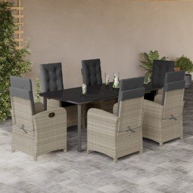 Set comedor jardín 7 pzas y cojines ratán sintético gris claro en Conjuntos de jardín | Comprar online en Foru.es
