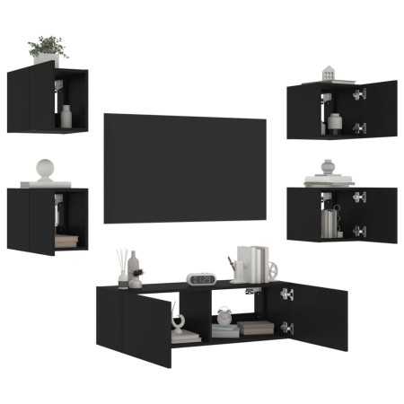 Muebles de TV de pared con luces LED 5 piezas negro de , Muebles TV - Ref: Foro24-3216861, Precio: 180,91 €, Descuento: %