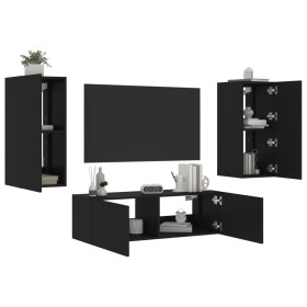 Muebles de TV de pared con luces LED 3 piezas negro de , Muebles TV - Ref: Foro24-3216868, Precio: 171,60 €, Descuento: %