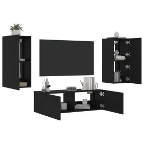 Muebles de TV de pared con luces LED 3 piezas negro de , Muebles TV - Ref: Foro24-3216868, Precio: 168,99 €, Descuento: %