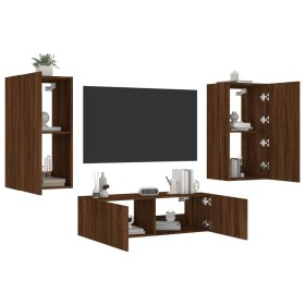 Muebles de TV de pared con luces LED 3 piezas marrón roble de , Muebles TV - Ref: Foro24-3216880, Precio: 171,00 €, Descuento: %